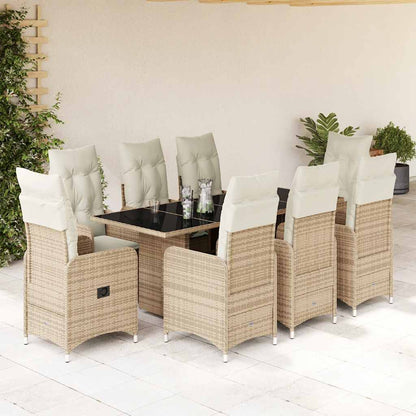Set da BistrÃƒÂ² da Giardino 9 pz con Cuscini Beige in Polyrattan