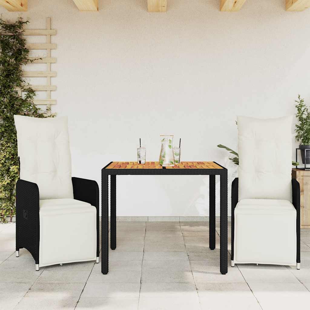 Set BistrÃ² da Giardino 3 pz con Cuscini in Polyrattan Nero