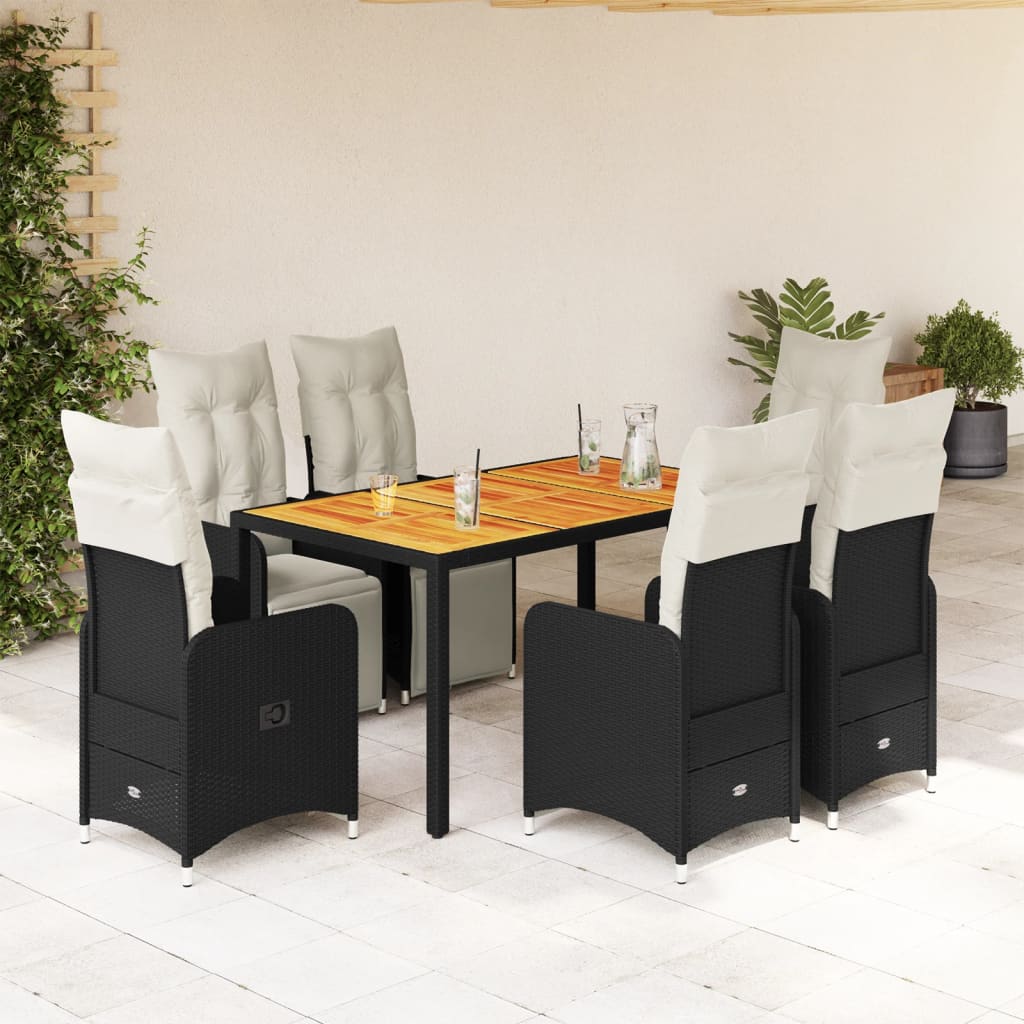 Set da BistrÃƒÂ² da Giardino 7 pz con Cuscini Nero in Polyrattan