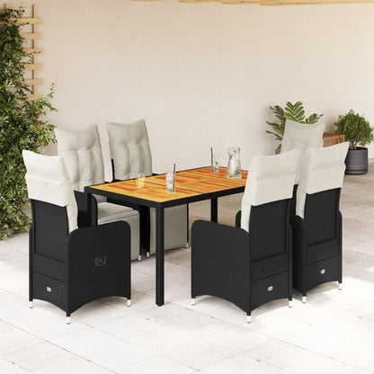 Set da BistrÃƒÂ² da Giardino 7 pz con Cuscini Nero in Polyrattan