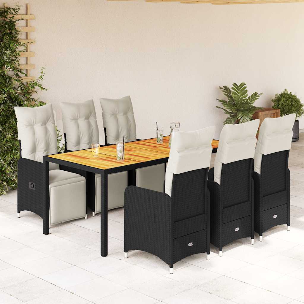 Set da BistrÃƒÂ² da Giardino 7 pz con Cuscini Nero in Polyrattan