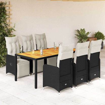 Set da BistrÃƒÂ² da Giardino 7 pz con Cuscini Nero in Polyrattan