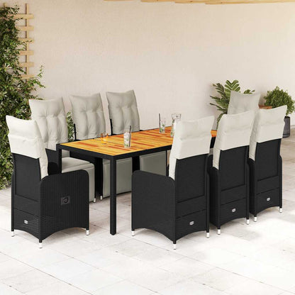 Set BistrÃƒÂ² da Giardino 9 pz con Cuscini in Polyrattan Nero