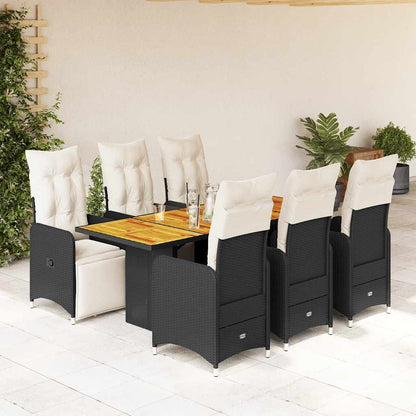 Set da BistrÃƒÂ² da Giardino 7 pz con Cuscini Nero in Polyrattan
