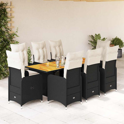 Set BistrÃƒÂ² da Giardino 9 pz con Cuscini in Polyrattan Nero
