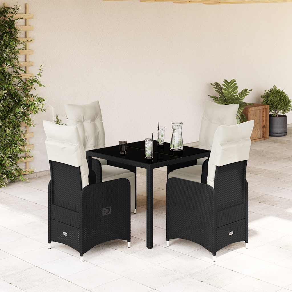 Set BistrÃ² da Giardino 5 pz con Cuscini in Polyrattan Nero