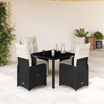 Set BistrÃ² da Giardino 5 pz con Cuscini in Polyrattan Nero