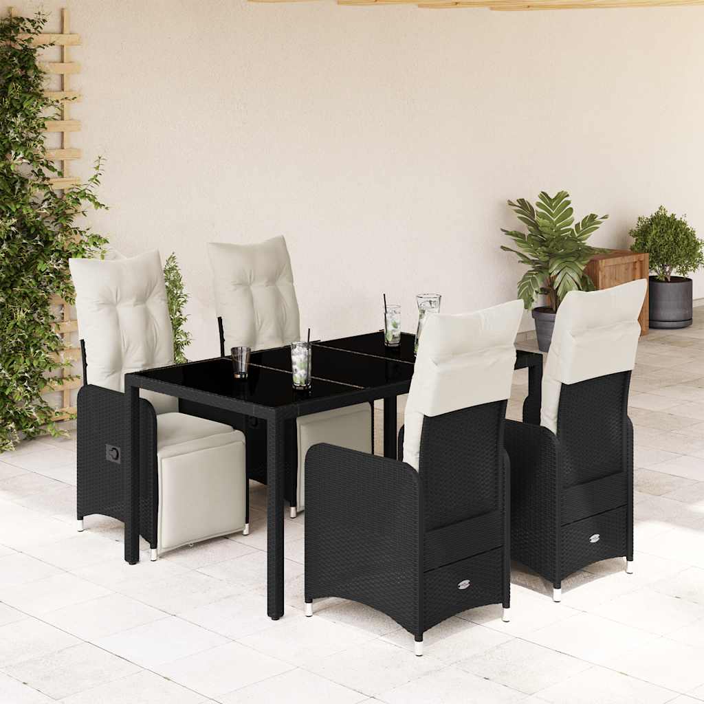 Set BistrÃ² da Giardino 5 pz con Cuscini in Polyrattan Nero