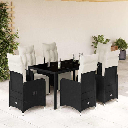 Set da BistrÃƒÂ² da Giardino 7 pz con Cuscini Nero in Polyrattan