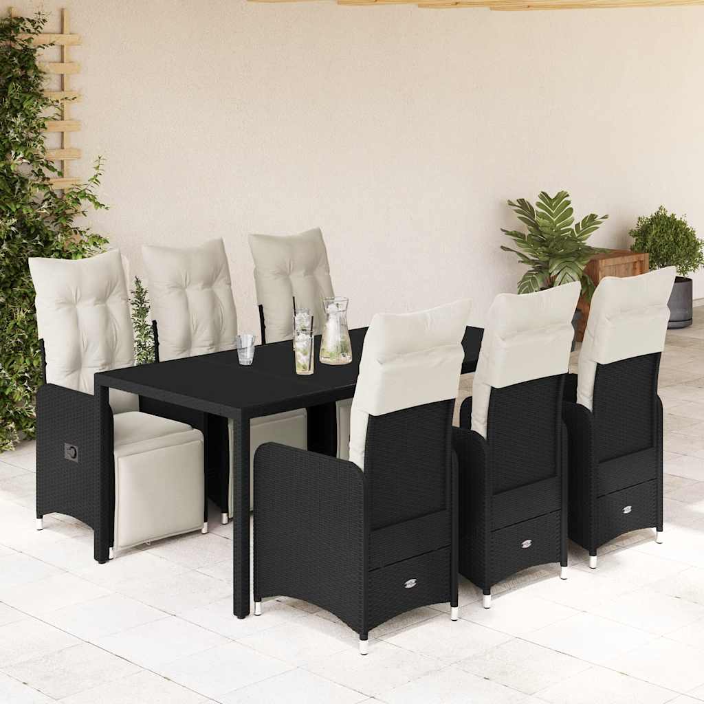Set da BistrÃƒÂ² da Giardino 7 pz con Cuscini Nero in Polyrattan