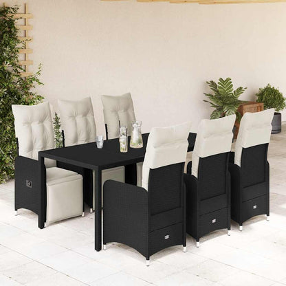 Set da BistrÃƒÂ² da Giardino 7 pz con Cuscini Nero in Polyrattan