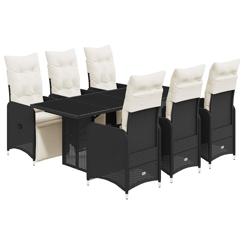 Set da BistrÃƒÂ² da Giardino 7 pz con Cuscini Nero in Polyrattan
