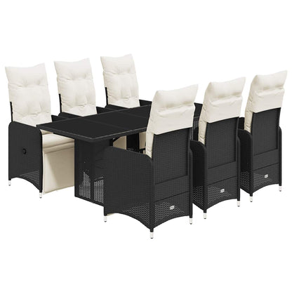 Set da BistrÃƒÂ² da Giardino 7 pz con Cuscini Nero in Polyrattan