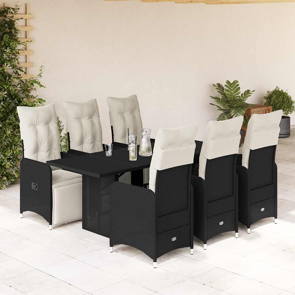 Set da BistrÃƒÂ² da Giardino 7 pz con Cuscini Nero in Polyrattan