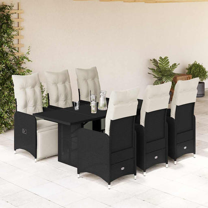 Set da BistrÃƒÂ² da Giardino 7 pz con Cuscini Nero in Polyrattan