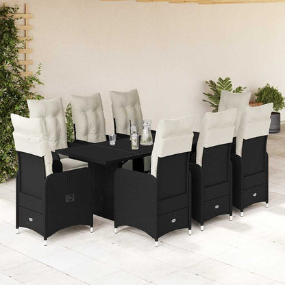 Set BistrÃƒÂ² da Giardino 9 pz con Cuscini in Polyrattan Nero