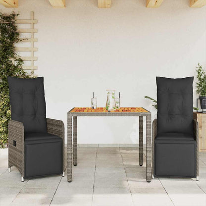 Set BistrÃ² da Giardino 3 pz con Cuscini in Polyrattan Grigio
