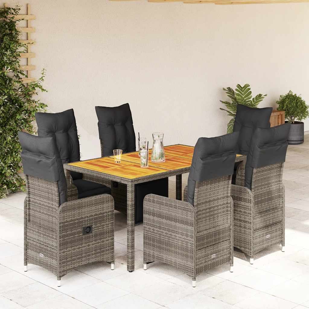 Set BistrÃƒÂ² da Giardino 7 pz con Cuscini in Polyrattan Grigio