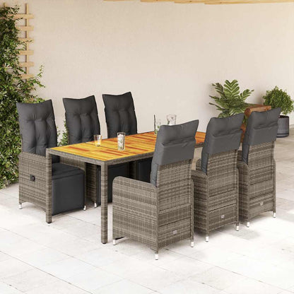 Set BistrÃƒÂ² da Giardino 7 pz con Cuscini in Polyrattan Grigio