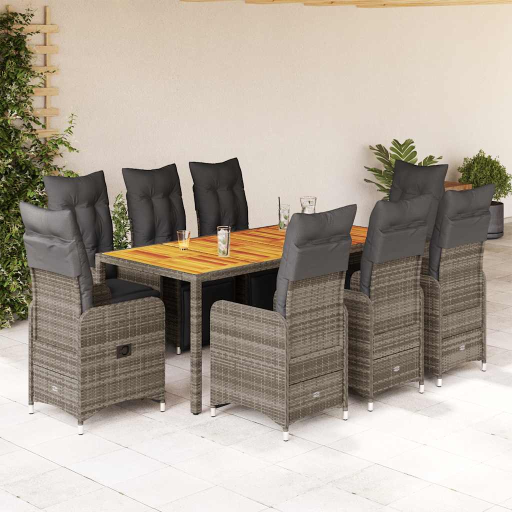 Set BistrÃƒÂ² da Giardino 9 pz con Cuscini in Polyrattan Grigio