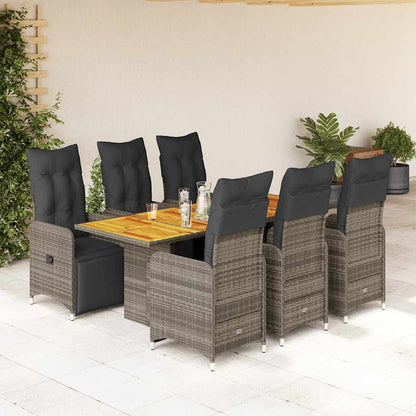 Set BistrÃƒÂ² da Giardino 7 pz con Cuscini in Polyrattan Grigio