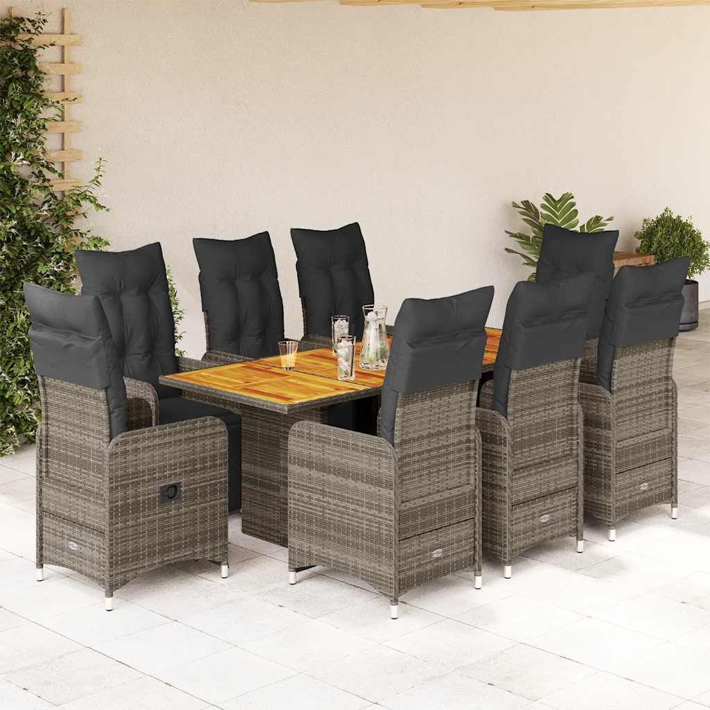 Set BistrÃƒÂ² da Giardino 9 pz con Cuscini in Polyrattan Grigio