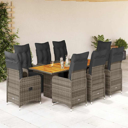 Set BistrÃƒÂ² da Giardino 9 pz con Cuscini in Polyrattan Grigio
