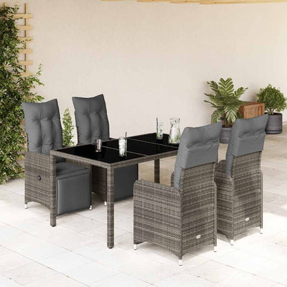 Set BistrÃƒÂ² da Giardino 5 pz con Cuscini in Polyrattan Grigio