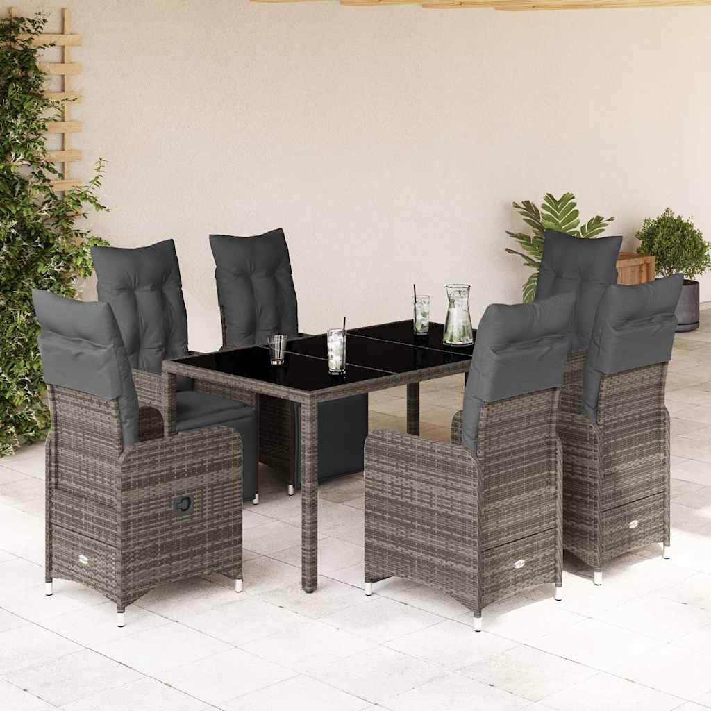 Set BistrÃƒÂ² da Giardino 7 pz con Cuscini in Polyrattan Grigio