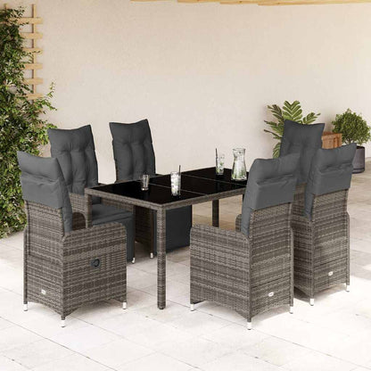 Set BistrÃƒÂ² da Giardino 7 pz con Cuscini in Polyrattan Grigio
