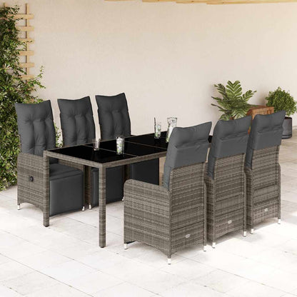 Set BistrÃƒÂ² da Giardino 7 pz con Cuscini in Polyrattan Grigio