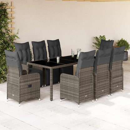 Set BistrÃƒÂ² da Giardino 9 pz con Cuscini in Polyrattan Grigio