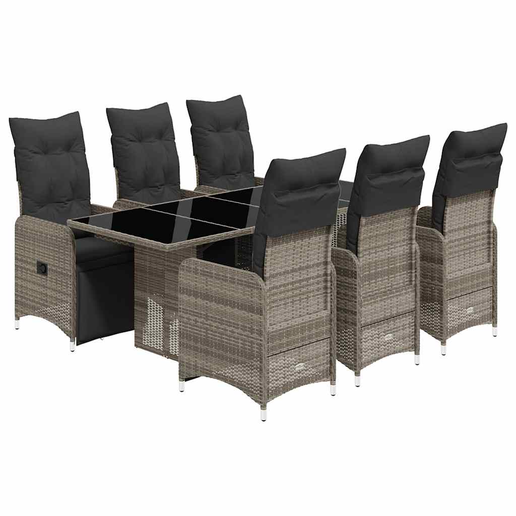 Set BistrÃƒÂ² da Giardino 7 pz con Cuscini in Polyrattan Grigio