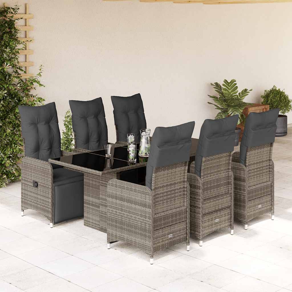 Set BistrÃƒÂ² da Giardino 7 pz con Cuscini in Polyrattan Grigio