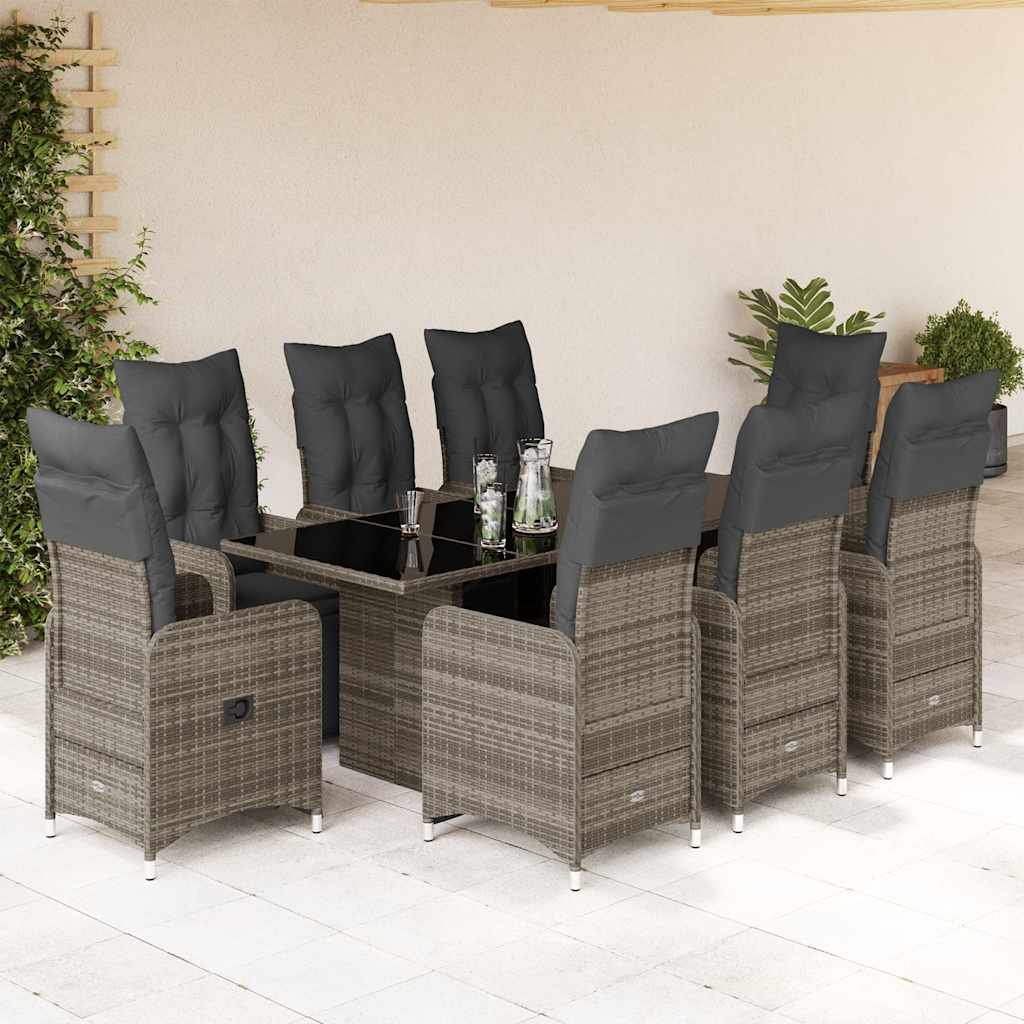 Set BistrÃƒÂ² da Giardino 9 pz con Cuscini in Polyrattan Grigio