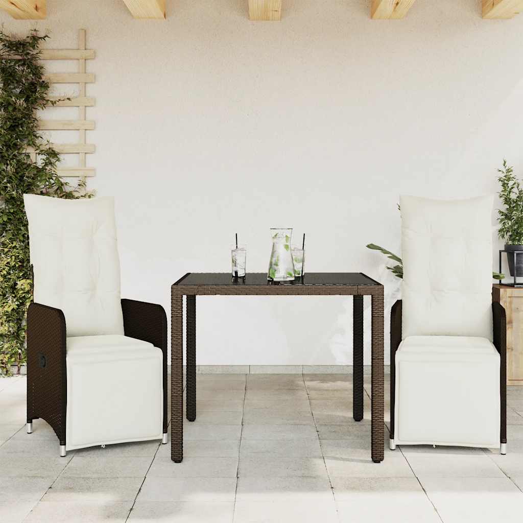 Set BistrÃƒÂ² da Giardino 3 pz con Cuscini in Polyrattan Marrone