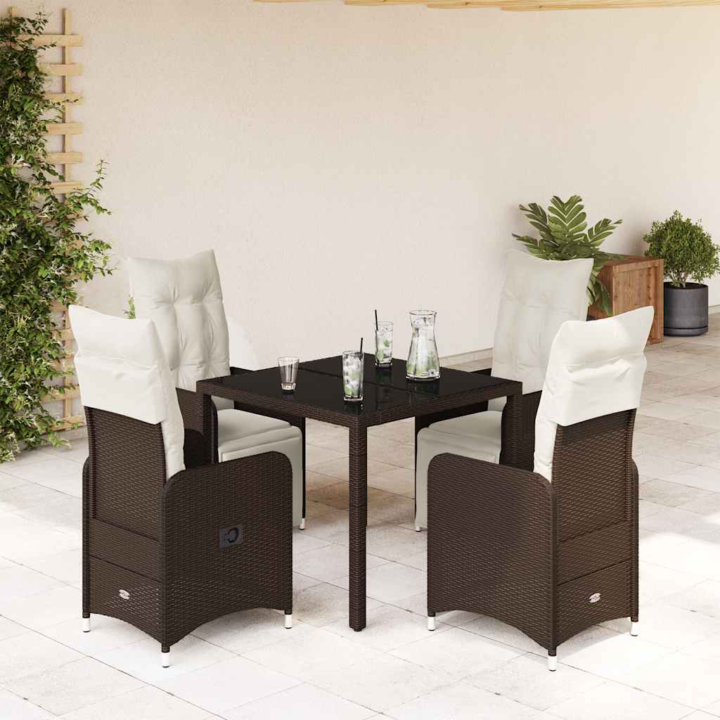 Set BistrÃƒÂ² da Giardino 5 pz con Cuscini in Polyrattan Marrone
