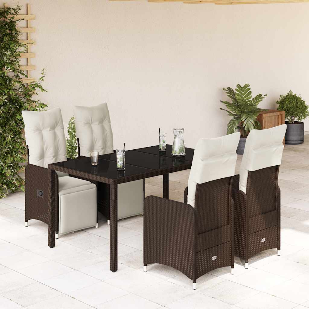 Set BistrÃƒÂ² da Giardino 5 pz con Cuscini in Polyrattan Marrone