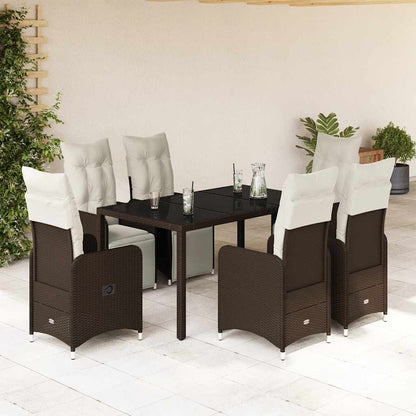 Set BistrÃƒÂ² da Giardino 7 pz con Cuscini in Polyrattan Marrone