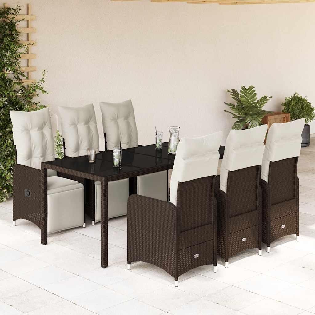 Set BistrÃƒÂ² da Giardino 7 pz con Cuscini in Polyrattan Marrone