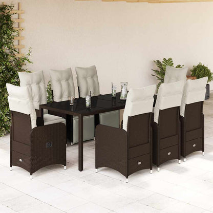 Set BistrÃƒÂ² da Giardino 9 pz con Cuscini in Polyrattan Marrone
