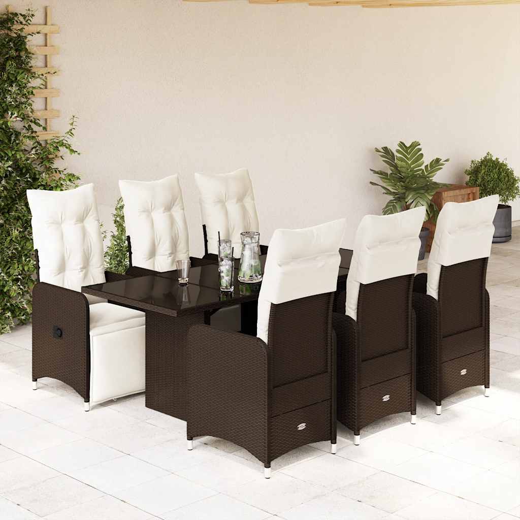 Set BistrÃƒÂ² da Giardino 7 pz con Cuscini in Polyrattan Marrone