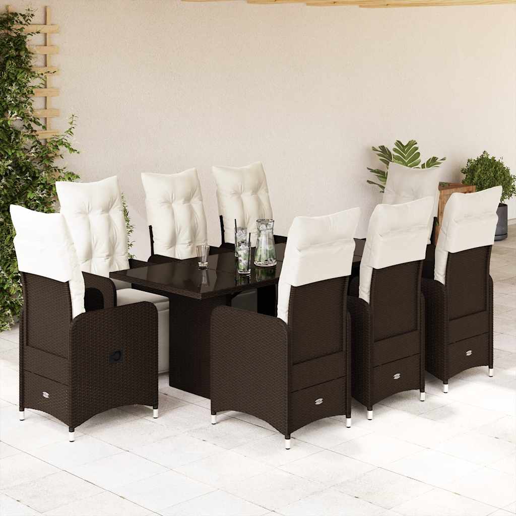 Set BistrÃƒÂ² da Giardino 9 pz con Cuscini in Polyrattan Marrone