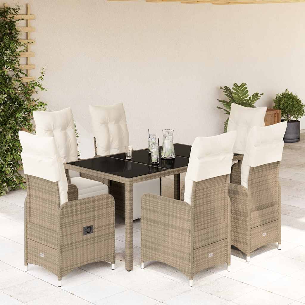 Set BistrÃƒÂ² da Giardino 7 pz con Cuscini in Polyrattan Marrone