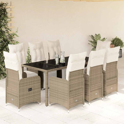 Set BistrÃƒÂ² da Giardino 9 pz con Cuscini in Polyrattan Marrone