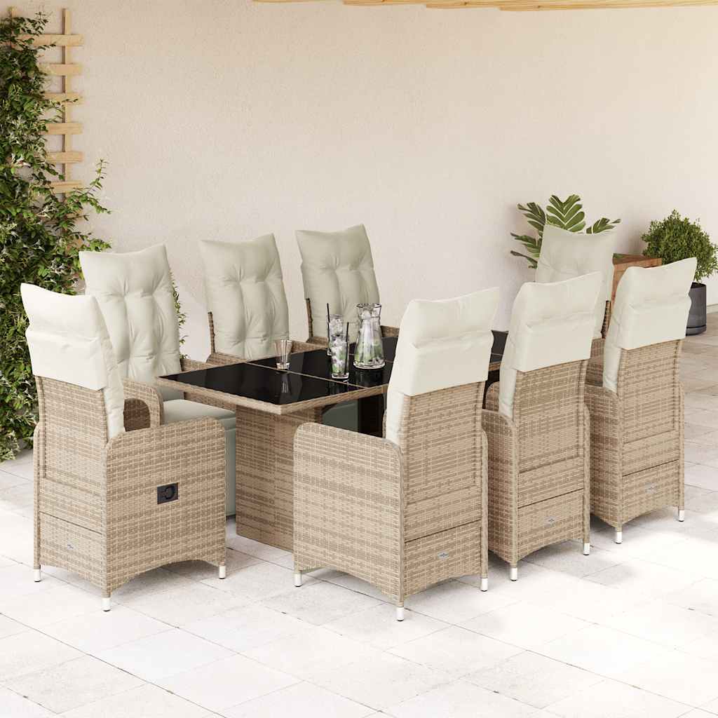 Set BistrÃƒÂ² da Giardino 9 pz con Cuscini in Polyrattan Marrone