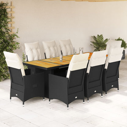 Set BistrÃƒÂ² da Giardino 9 pz con Cuscini in Polyrattan Nero