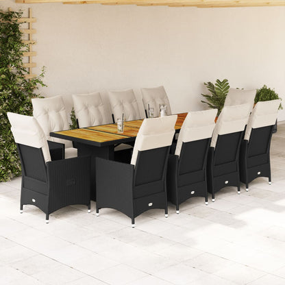 Set da BistrÃƒÂ² da Giardino 11 pz con Cuscini Nero in Polyrattan