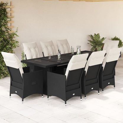Set BistrÃƒÂ² da Giardino 9 pz con Cuscini in Polyrattan Nero