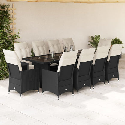 Set da BistrÃƒÂ² da Giardino 11 pz con Cuscini Nero in Polyrattan